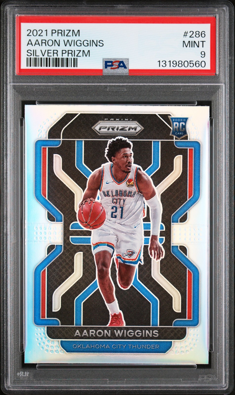 2021 PANINI PRIZM SILVER PRIZM #286 AARON WIGGINS ROOKIE RC PSA 9