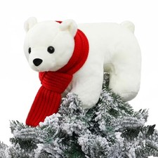 9.8" Christmas Polar Bear Tree Topper with Red Scarf Ornament