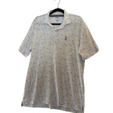 Johnnie-O Polo Large Tropical Print Whie Shirt Sleeve Pelican Logo Performance