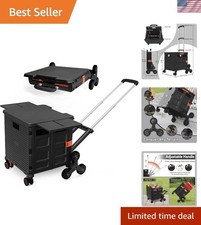 Foldable Utility Cart with Telescopic Handle & 360° Swivel Wheels - Black