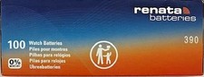 BOX of 100** Renata 390 Watch Batteries SSR1130SW 0% MERCURY Batteries