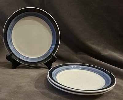Set 3 Noritake Versatone II SEABREEZE Light Dark Blue Bands Salad Plates 8 1/4 