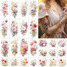 Kit de hojas para tatuajes temporales flores 12 hojas grandes de acuarela floral