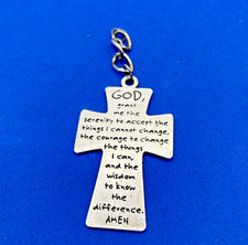 Metal Cross Crucifix Keychain Serenity Prayer
