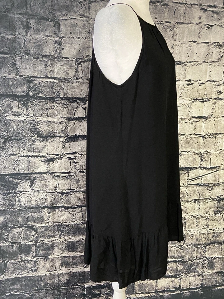 Vestido Tarta Mujer Negro Sin Mangas Volantes Dobladillo Cuello Alto Cambio Midi Forrado Foto 2 de 4