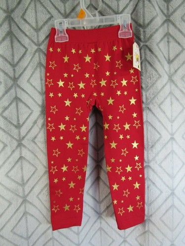 New Faded Glory Fleece Foil Legging Size S 4 6X Childrens Red Gold Stars School - Picture 3 of 3