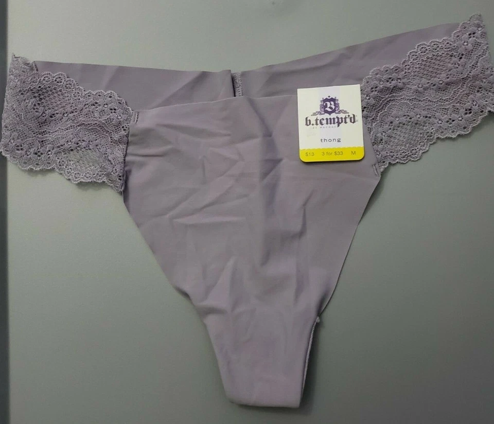 Tanga para mujer b.tempt'd by Wacoal talla mediana 6/M mínimo gris encaje floral Foto 2 de 2