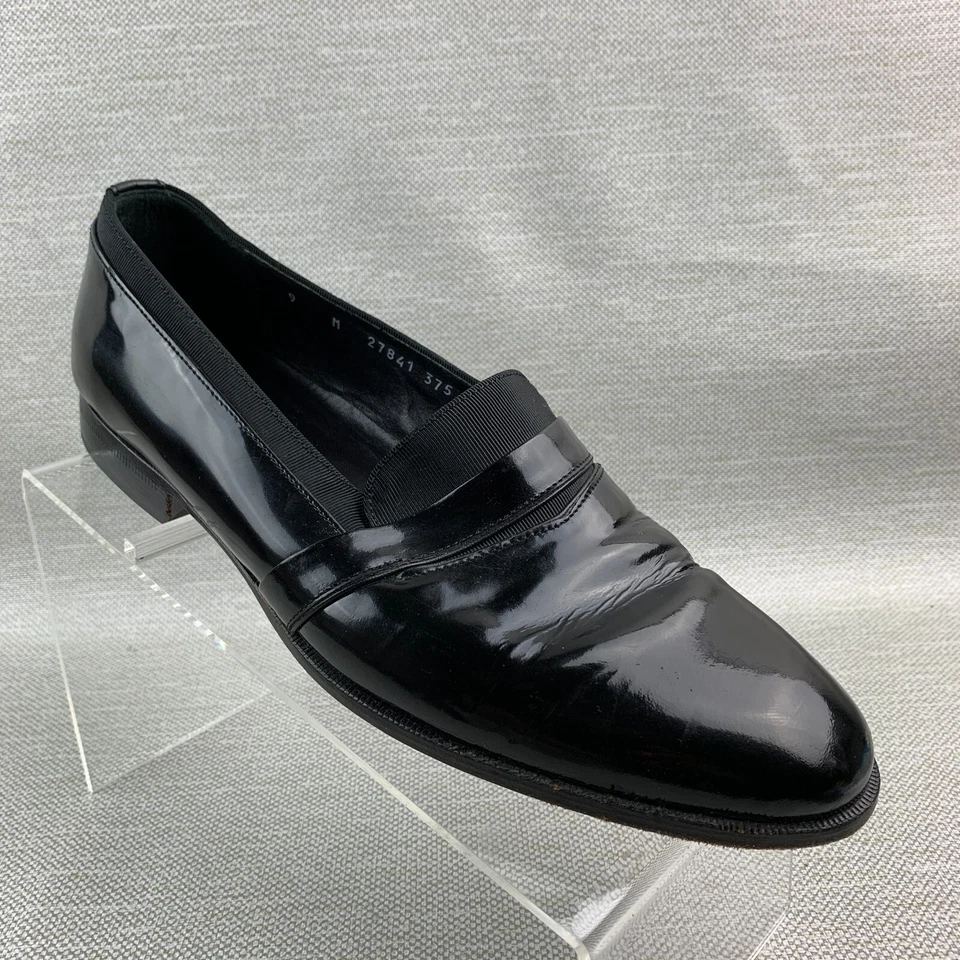 Zapatos Mocasines Esmoquin Florentino Bostoniano Negro Charol Punta Redonda Talla 9M Foto 3 de 4
