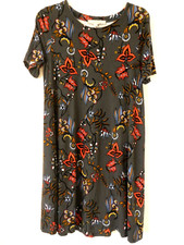 LOFT XS Charcoal Gray Multi Floral Print SS Scoop Neck Soft Knit Dress