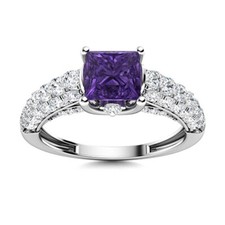 Solitaire 0.50 Ctw Princess Cut Amethyst 925 Sterling Silver Engagement Ring