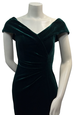 Xscape Velvet Dress Womens Size 4 Green Off the Shoulder Side Ruffle  Sleeveless | eBay