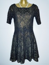 TFNC DRESS SIZE M/L DRESS BLACK GOLD FLORAL THREAD PARTY SHORT 33" FF904