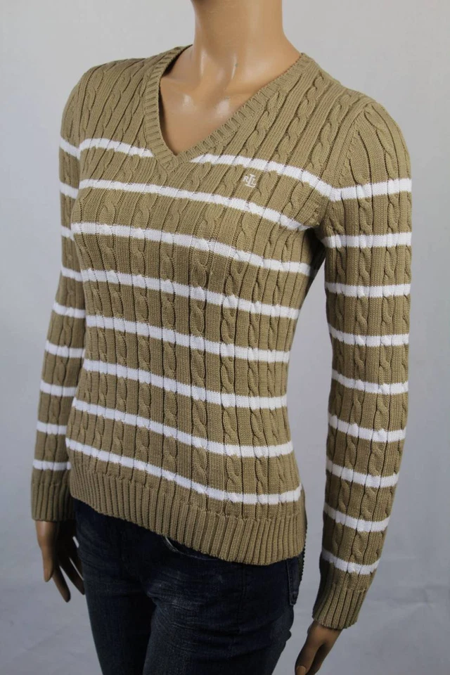 Suéter Ralph Lauren Bronceado Tejido con Cable Cuello en V Blanco LRL NUEVO CON ETIQUETAS Foto 2 de 2