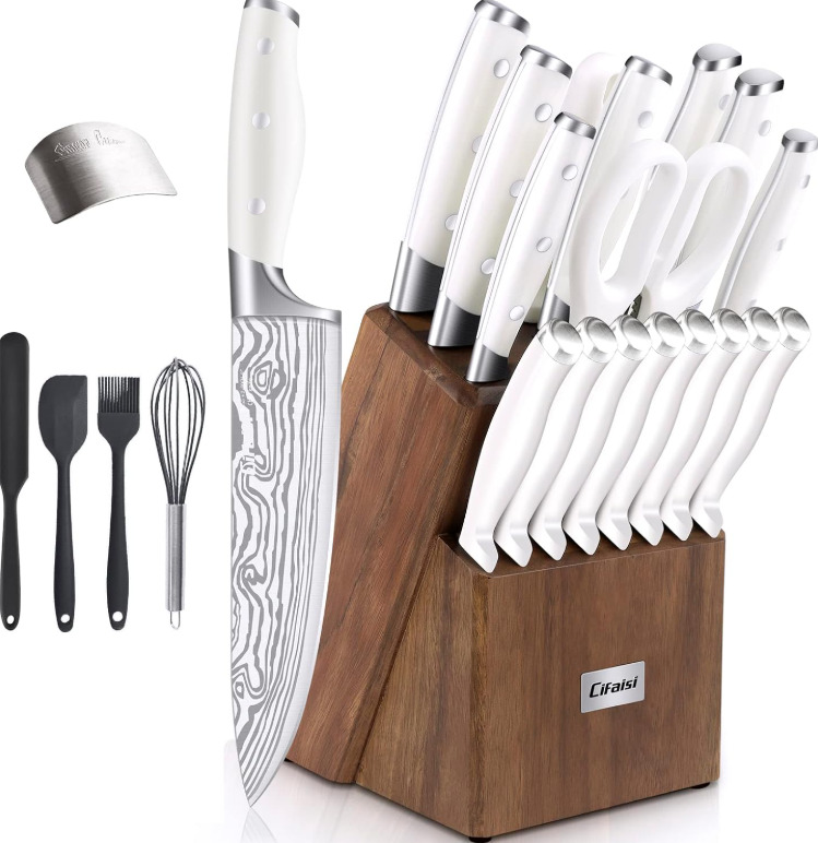 Knife Set, 23-Piece Kitchen Knife Set with Block Wooden German Stainless Steel-image