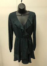 NWT Express Tiered Short Ruffle Fit & Flare Green V-Neck Dress, Size XS