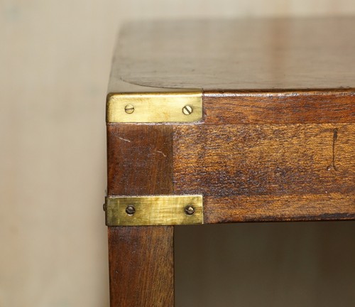 VINTAGE HARRODS LONDON KENNEDY MILITARY CAMPAIGN HIGH SIDE END TABLE MAHOGANY - Picture 5 of 12