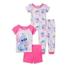 Disney Stitch Toddler Girls 4-Piece Cotton Pajama Set, Pink Size 4T