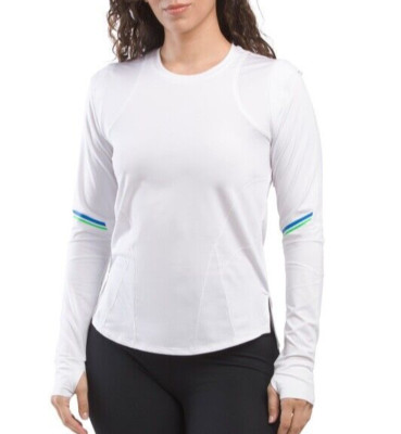 LUCKY IN LOVE UPF 30+  Tech Performance Swoop Long Sleeve Top, White Size Medium