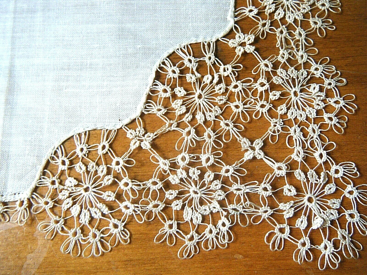 Antique wedding handkerchief Tatting hand made tatted Lace