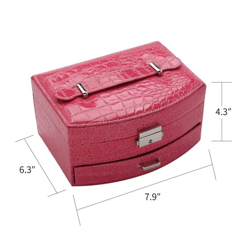 Faux Leather Crocodile Pattern 2 Layers Automatic Buckle Jewellery Display Box - Picture 10 of 14