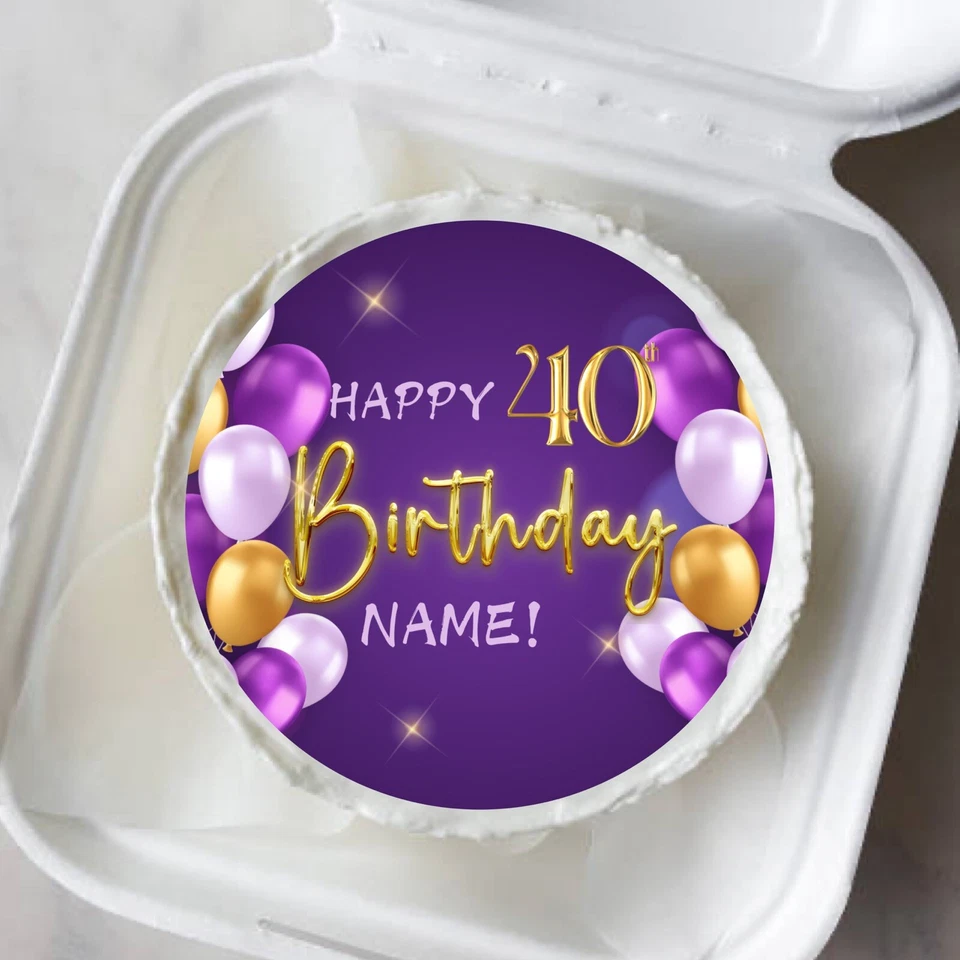 Decoração de bolo personalizada roxa e dourada comestível, glamouroso aniversário de 60 anos, 50º aniversário - Imagem 2 de 4