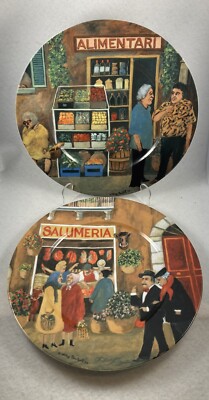 4 Guy Buffet Tuscan Storefronts Porcelain Dinner Plates Germany 10.8in Discontin