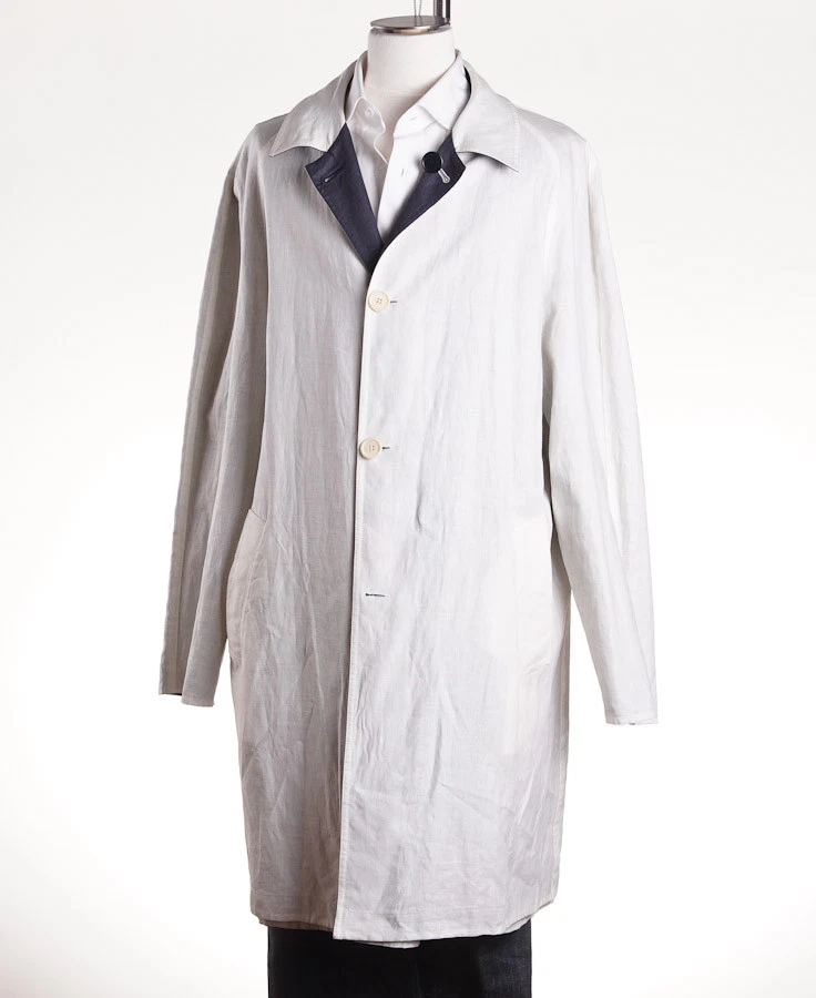 Kiton Napoli Reversible Navy-Cream Linen Trench Coat 42R (Eu 52) Jacket NWT - Image 2 of 4