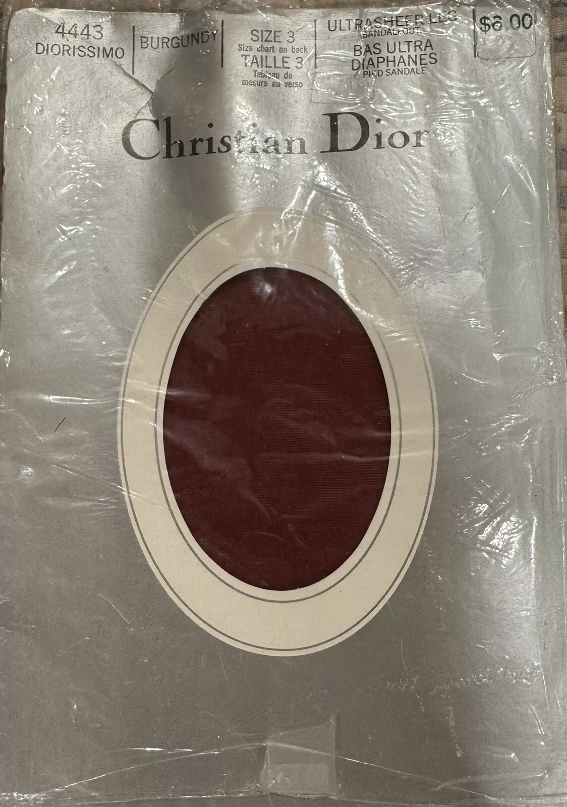 Christian Dior Dorissimo Burgandy Ultrasheer Leg Sandalfoot Size 2 4443