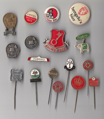Vintage BIER BIER Stick Pin Anstecker 60er Logo Brauerei Heineken Amstel Carlsberg