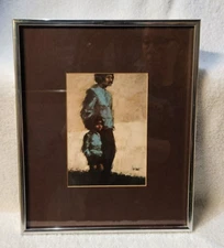 Aldo Luongo Father and Son Tiempos Viejos Art Print 1976 Matted Framed 12.5 x 10