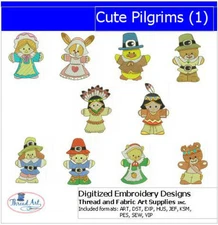 Embroidery Design Set - Cute Pilgrims(1) - 10 Designs - 9 Formats - USB Stick