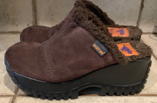 Vtg 90s Rocket Dog Brown Suede Shearling Clog Chunky Platform Grunge Shoes Sz 8