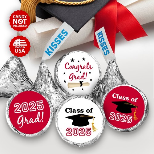 Class of 2025 Red Graduation Party Favor Kisses Stickers Labels SET of ...