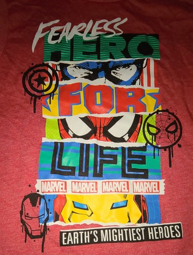 Marvel Boy's Red Graphic Print " Fearless Hero For Life" T-shirt Size Medium - Picture 3 of 4