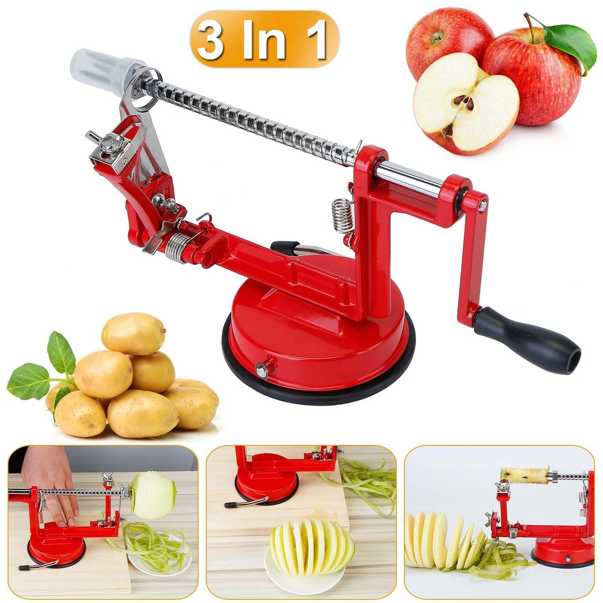 3In 1 Fruit Apple Corer Slicer Peeler Machine Potato Cutter