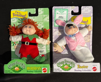 Cabbage Patch Kid Beanbag Collectible lot of 2 Christmas Elf Easter bunny-Vntge