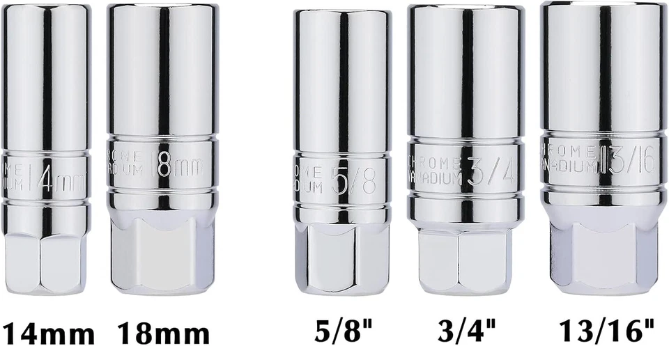 5Pcs 3/8" Drive Spark Plug Socket Set, Cr-v, Sae And Metric, 3/8" Drive - Image 2 of 4