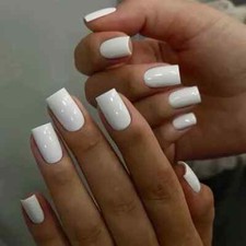 24pcs Glossy White Press-On Nails - Medium Square, Full Coverage, Minimalist