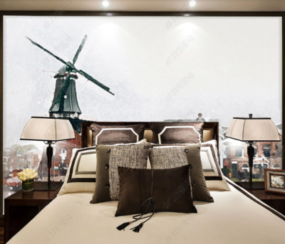 3D Windmill Watercolor Self-adhesive Removeable Wallpaper Wall Mural