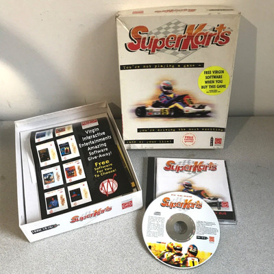 Super Karts (Virgin) IBM PC DOS Big Box Retro Spiel CD Rom Handbuch Retro Gaming