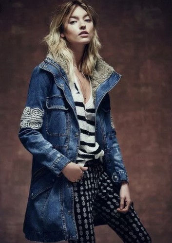 Rendered Denim Sherpa Jacket Coat Size 