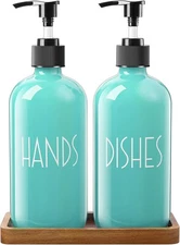ALELION Turquoise Dish Soap Dispenser for Kitchen - 16 OZ Glass 