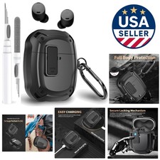 Secure Black Hard Case for Pixel Buds Pro 2022/2024 with Integrated Cleaner Tool