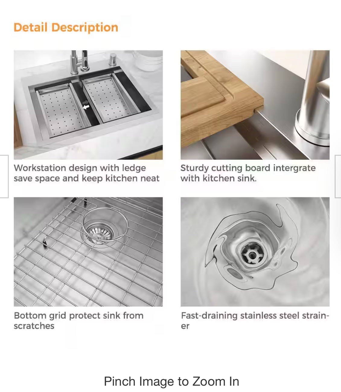 27 in. Drop-In Single Bowl Stainless Steel Workstation Kitchen Sink wFaucet