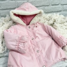 Carters Baby Girls 24M Pink Puffer Jacket Coat Embroidered Flowers Fur Hood