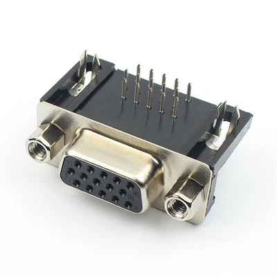 2Pcs D-SUB 15 Pin Right Angle Female VGA Type 8.89 PCB Connector 3 Rows HDR DB15
