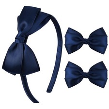 Navy Bow Headband 2 Pcs Satin 4 Inch Hair Bows Set Uniform Hair Accessories ...