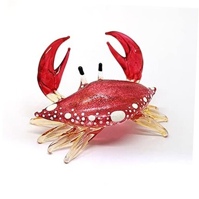 ZOOCRAFT Glass Crab Figurine Red Hand Blown Painted Art Miniature Coastal 