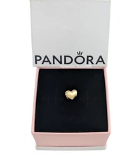 New 100% Authentic  PANDORA 14k Gold Engravable loved Heart Mini Charm 763998C00