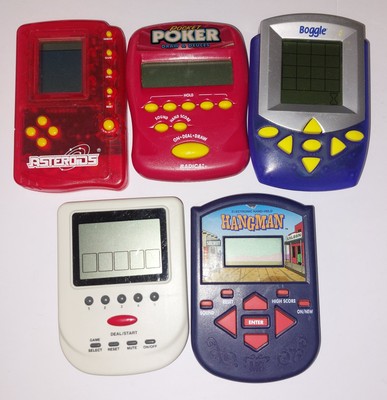 Electronic Hand Held Game lot Of 5 Asteroids Poker Hangman Boggle Multi